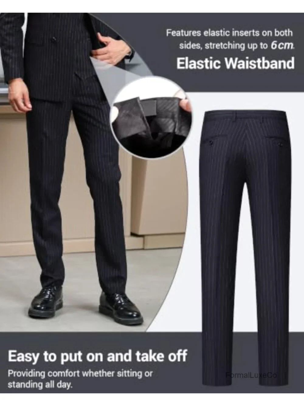 Men's Double Breasted Slim Fit 2 Piece Suit, Stretch Formal Wedding Business